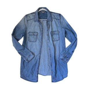 Button Up Denim Shirt Jacket Long / Rubbish / Women's Large / Long Sleeve